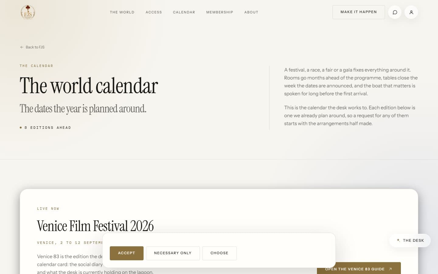 The FJS Concierge world calendar